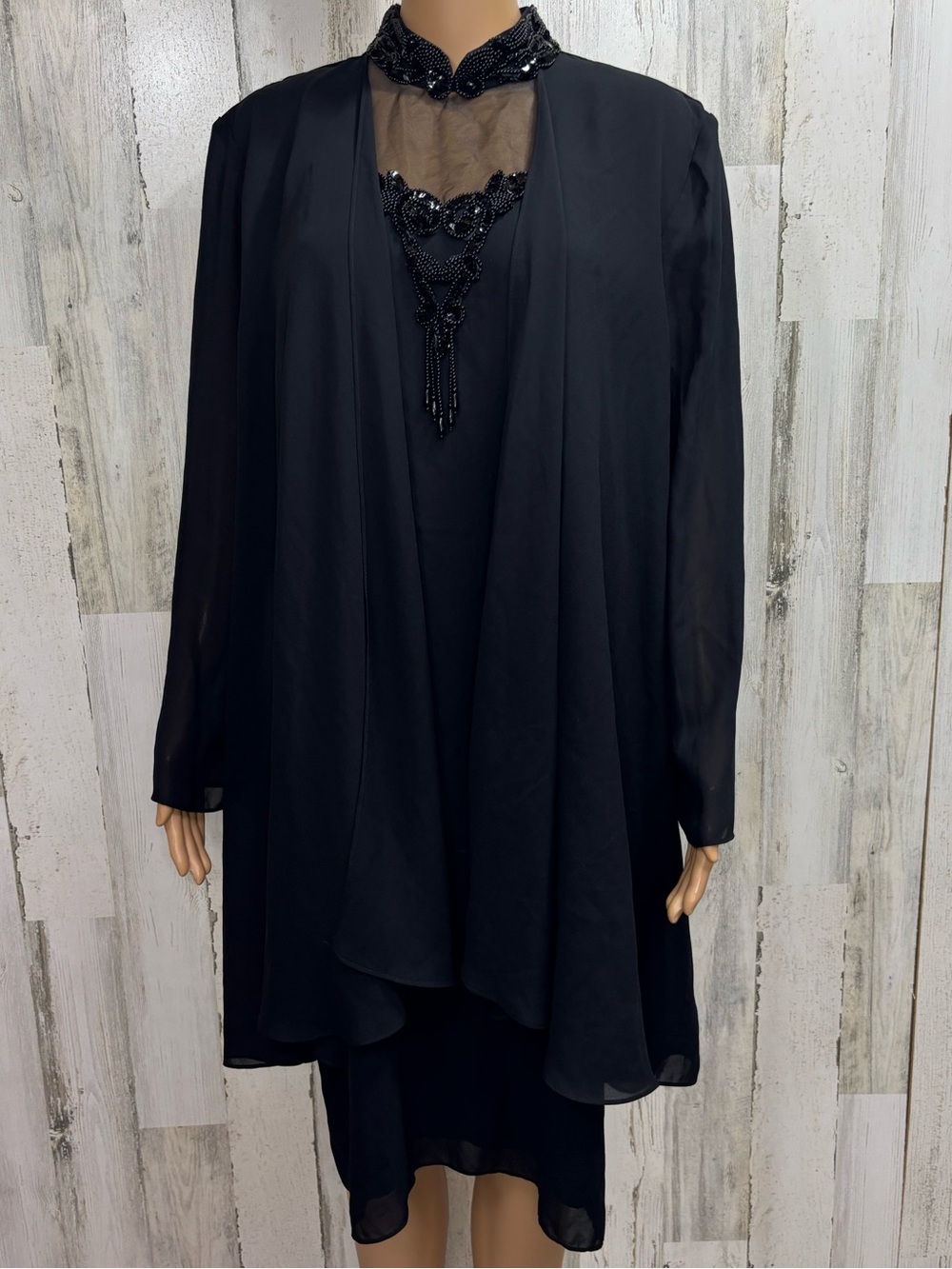 Patra Vintage 90’s Chiffon Overlay Little Black Dress with Beaded‎ Neckline
